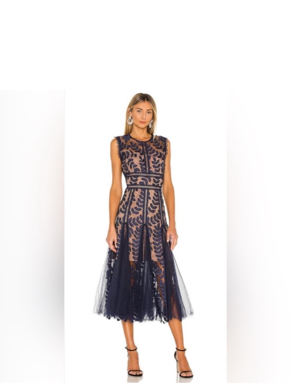 Bronx and Banco Saba Embroidered Mesh Midi-Dress
